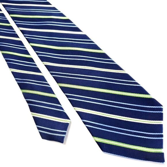 Chaps Blue Green Silk Tie Woven Striped‎ - Picture 1 of 6